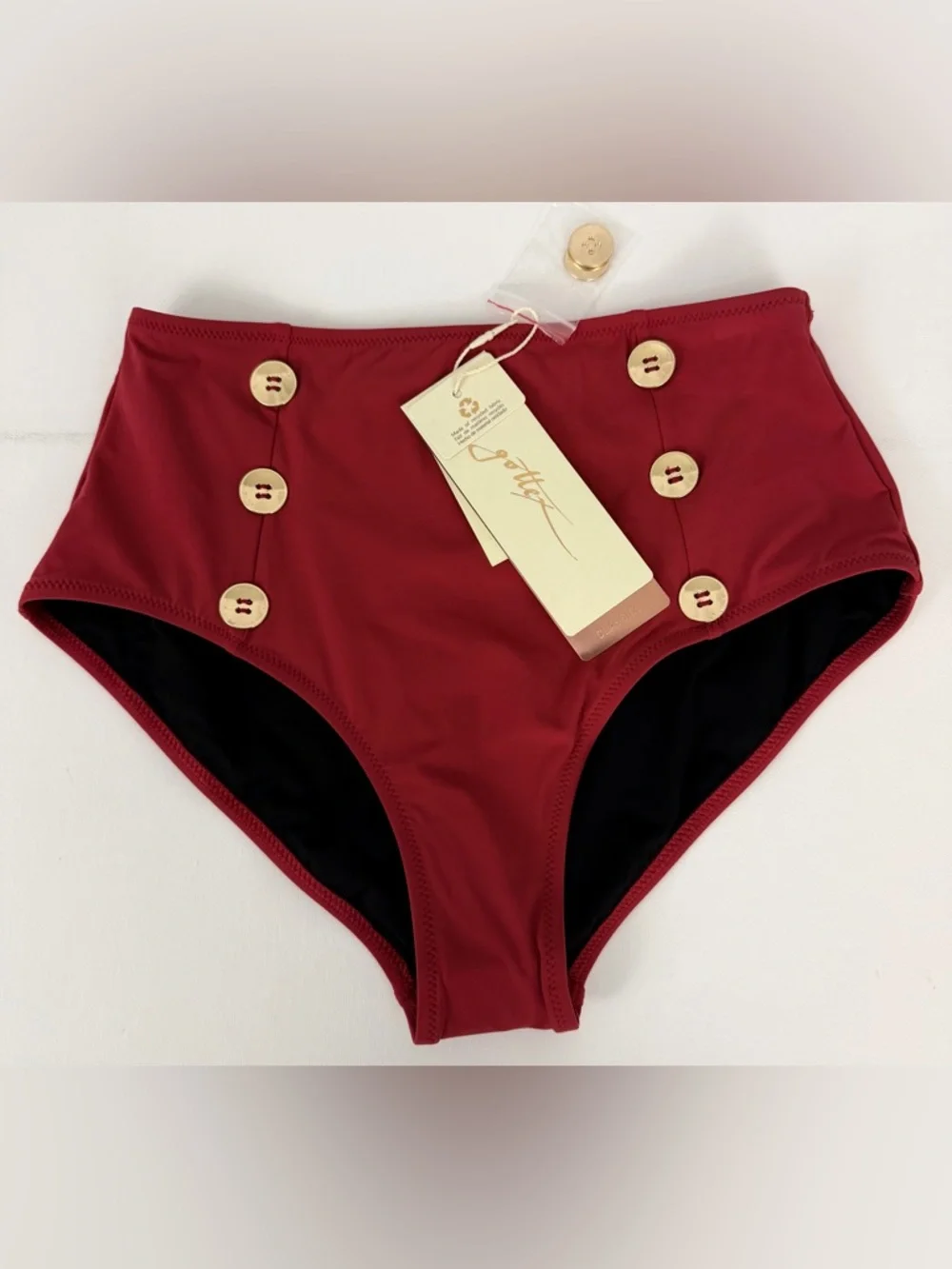 Gottex Red Paprika High-Waist Full Coverage Bikini Bottom w/ Gold Buttons 8 & 10 - Picture 5 of 11